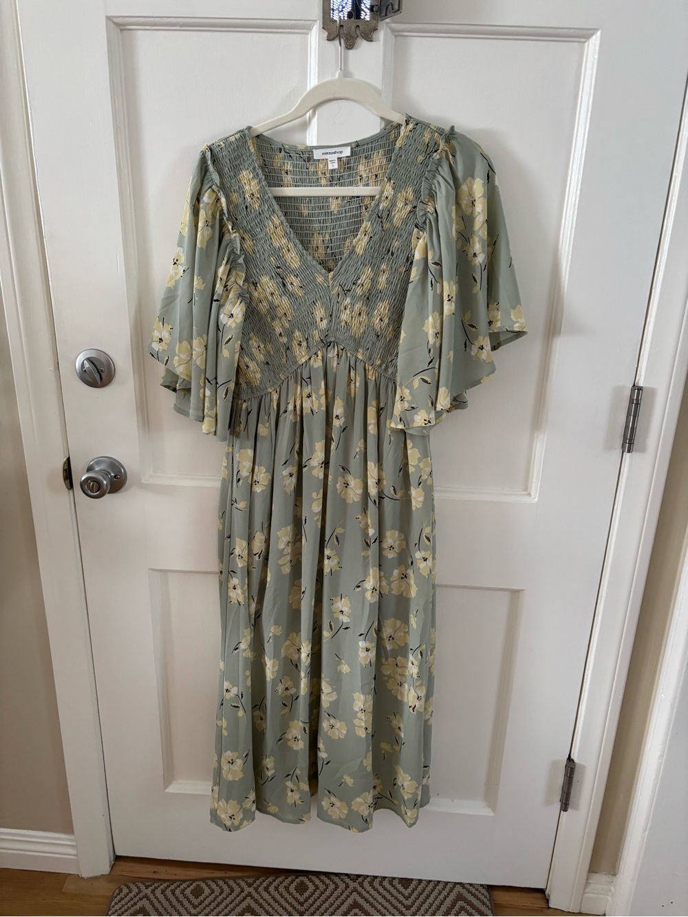mittoshop Sage Green Floral Maxi Dress with Yellow Blossoms